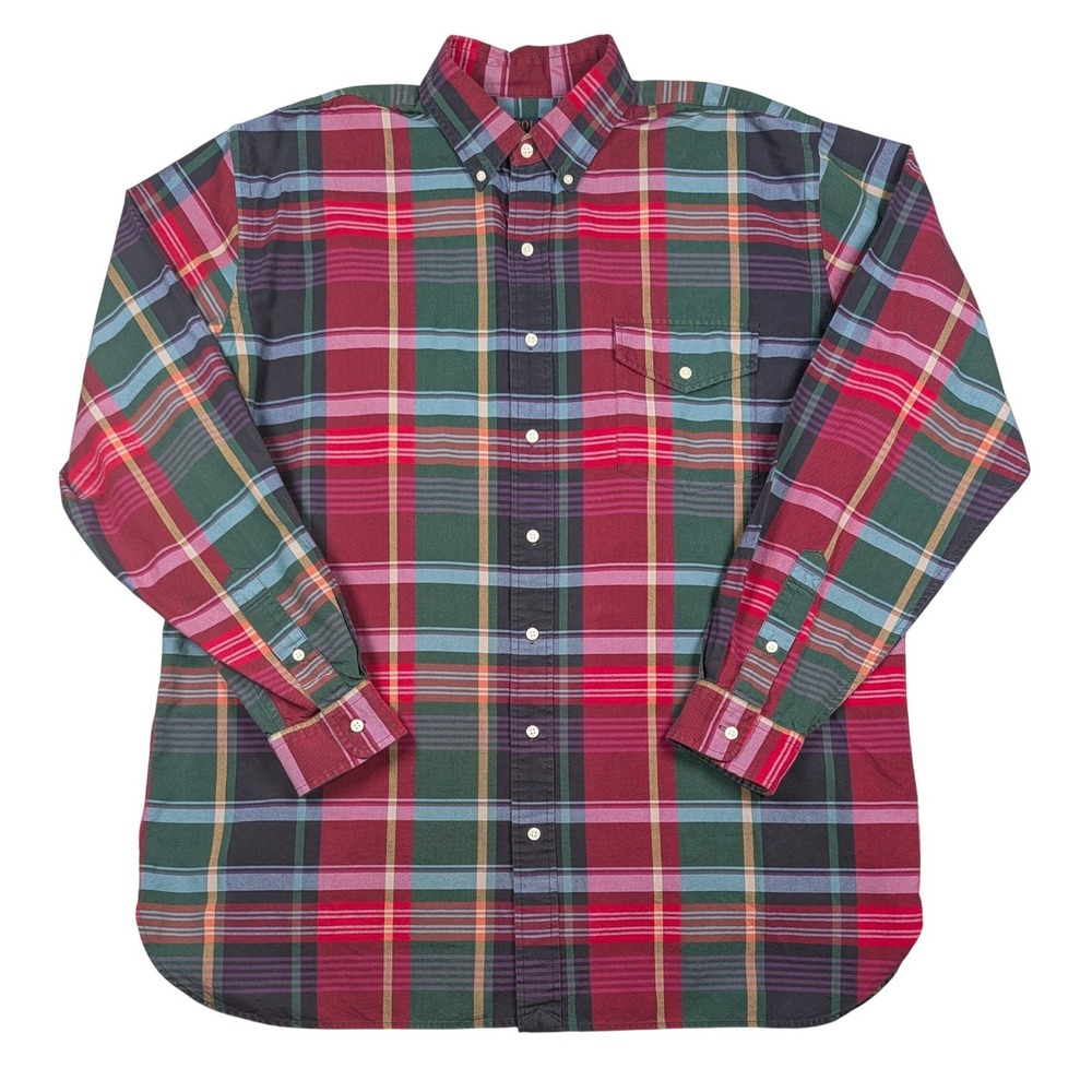 Polo Ralph Lauren Button Down Shirt Mens XLT Multi Color Plaid Long Sleeve Work - Picture 1 of 9